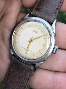 1950 Vintage Tissot Bicolor Dial Mens Watch All Steel Screwback Case 33,3mm - Bild 1 von 12