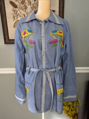 Chaqueta Turística Mexicana Rara Bordada a Mano Años 60 70 De Colección Setas Hippie EC Foto 1 de 4