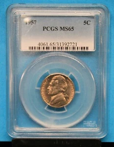 Jefferson 1957 graduado de níquel graduado MS65 PCGS # 4061,65/31392721 - Imagen 1 de 4