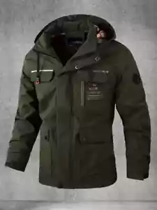 Giacca Softshell Uomo, Cappotto Multitasche con Cappuccio per Primavera e Autunno, Impermeabile - Foto 1 di 11