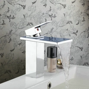 Brass Waterfall Spout Bathroom Sink Faucets Chrome Single Handle/Hole Mixer Taps - Bild 1 von 9