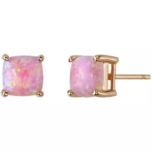 Pendientes de tachuelas de ópalo rosa de corte cojín creados en laboratorio en oro rosa de 14 quilates - Imagen 1 de 4