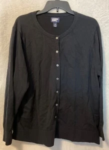 Lands’ End Women’s Size 2X Black 100% Cotton Button-Front Cardigan Sweater - Picture 1 of 8