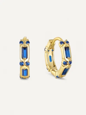 2 CT Baguette Cut Simulated Sapphire Women's Hoop Earrings 14k Yellow Gold Over - Image 1 of 4