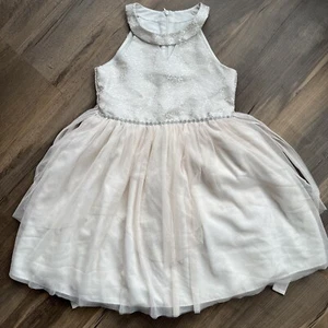 Bonnie Jean Girls Tule Tea Party Formal Dress Ivory Beige And Pale Pink Size 12 - Picture 1 of 11