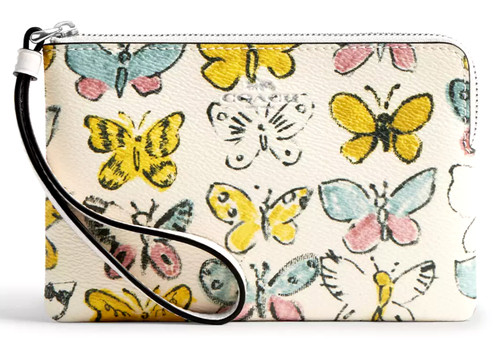 ?Polsino Coach Angolo Zip Tela Stampa Farfalla Giallo Gesso CAQ55 Nuovo con etichette