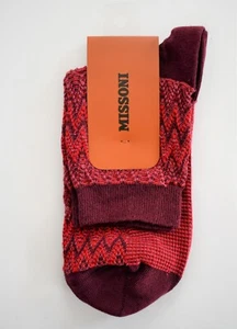 ๐๏ธ MISSONI ORANGE LABEL Burgundy Red ZIGZAG CHEVRON Cotton Ankle Socks S M L - Picture 1 of 3