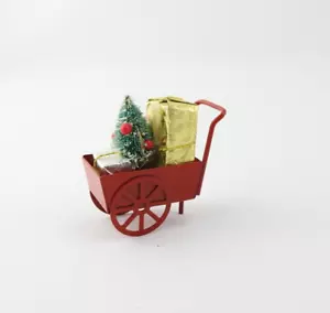Casa delle Bambole Vintage Miniatura Decorazione Natalizia Carro Rosso Ruote Metallo - Foto 1 di 3