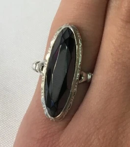 Antique Uncas Large Hematite Statement Ring Sterling Silver Size 5.5 - Picture 1 of 5