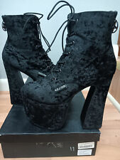 Killstar Women's Hell-O Boots Velvet chunky heel Black - US size 11 Women