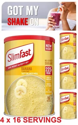 4 SlimFast Meal Replacement Shakes Banana Milkshake Powder Body Diet Weight Loss - Image 1 of 4