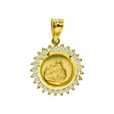 14K Yellow Gold Virgin Mary and Baby Jesus Charm Pendant, 0.9 Inches (0.75 Cttw)
