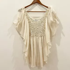 Top Katherine donna 2 panna chiffon uncinetto fata angelo etereo drappeggiato boho - Foto 1 di 11