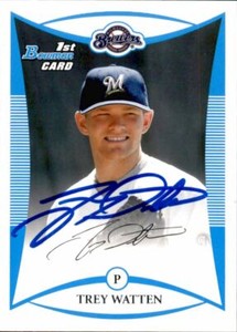 Trey Watten Signed 2008 Bowman Draft card Milwaukee Brewers