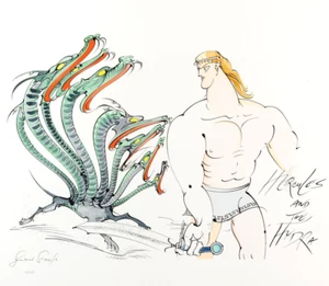 HUGE - SIGNED GERALD SCARFE HERCULES WALT DISNEY Pink Floyd drawing cel PRINT - Picture 1 of 2