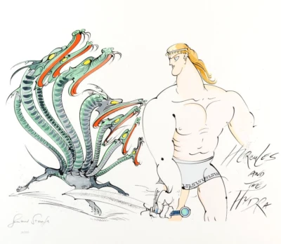 HUGE - SIGNED GERALD SCARFE HERCULES WALT DISNEY Pink Floyd drawing cel PRINT - Image 1 of 2