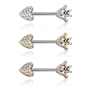 Nipple Ring Heart Arrow Multi CZ Set Gold Silver Rose - Pair - Picture 1 of 1