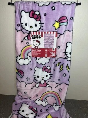 NUEVO CON ETIQUETAS Hello Kitty Rosa Y Púrpura Suave Manta Arco Iris Lindo Kawaii Foto 1 de 4