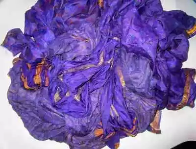ON LOT PURE SILK Antique Vintage Sari Recycled REMNANT Fabrics 100 GRAMS VIOLET - Image 1 of 4