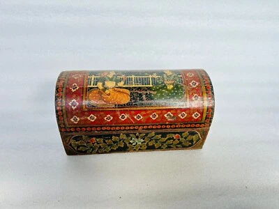 Antiguo joyero de madera hecho a mano fino pintura a mano trabajo rey y reina Foto 1 de 4