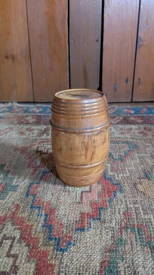 Antique Early Country Primitive Wood Treen Spice Jar Barrel 5.5" - Image 1 of 4