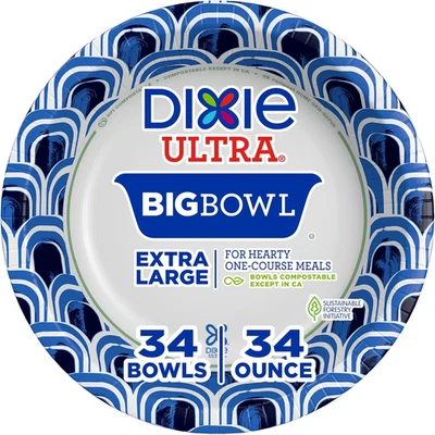 Extra Large Paper Bowls, 34 Oz, 34 Count, Compostable, Microwave Safe, Disposabl - Image 1 of 4