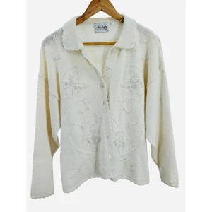 Cardlyn Taylor Embellished Floral Cardigan Top Long Sleeve Womens Size Large - Picture 1 of 7