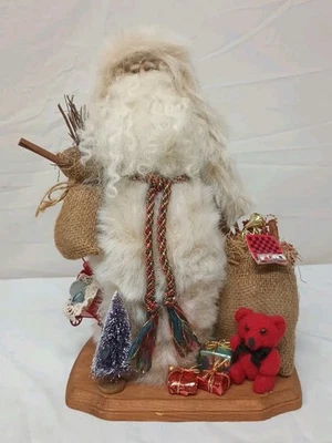 VTG 91 Primitive Folk Art Santa Claus Arnett Style Sheep Fur Wool Artisan Signed - Image 1 of 4