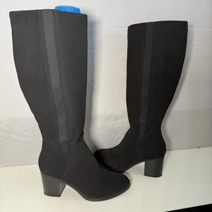 Me Too Hampton Damenstiefel schwarz Wildlederimitat kniehoch 8M Blockabsatz Reißverschluss - Bild 1 von 16