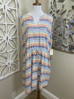 NWT $44 ST JOHNS BAY petite xxl PXXL STRIPE LINEN BLEND SLEEVELESS SUMMER DRESS - Image 1 of 4