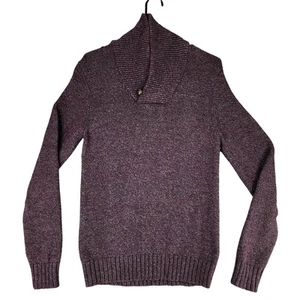 Banana Republic S Men Shawl Collar Sweater Cowl Purple White Cotton Nylon Wool - Picture 1 of 12