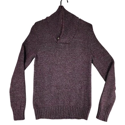 Banana Republic S Men Shawl Collar Sweater Cowl Purple White Cotton Nylon Wool - Image 1 of 4