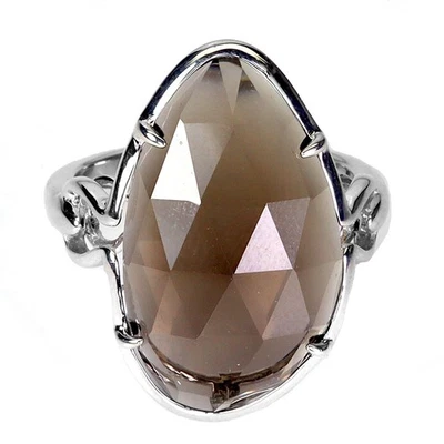 Anillo de plata de ley 925 elegante cuarzo ahumado 21x12 mm piedras preciosas naturales tamaño 7 Foto 1 de 4