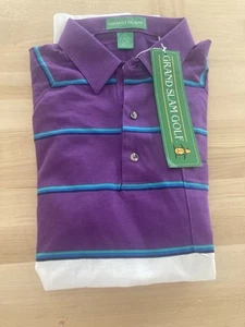 NEW NOS Grand Slam Munsingwear Mens Penguin Polo Shirt Purple & White Sz L - Picture 1 of 5