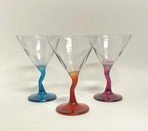 3 ct Vintage Libbey Z Stiel Martini Cocktail Gläser Multi Color Base 6,5" 9,25 oz - Bild 1 von 8