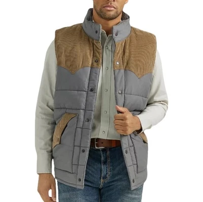Chaleco acolchado Wrangler Western gris oscuro de pana para hombre 112353406 bonito y cálido Foto 1 de 4