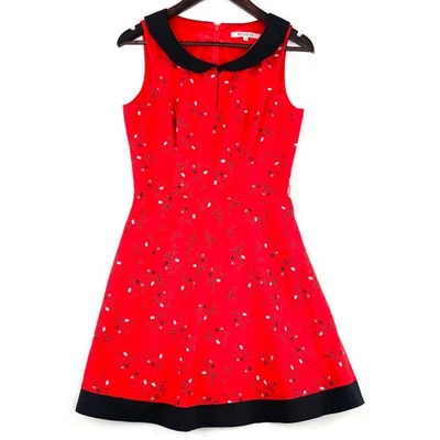 Review Evelyn Mini Dress Size 10 Red Black Floral Print Sleeveless Rockabilly - image 1 of 4
