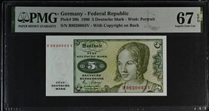 Germany Federal Republic 5 Deutsche Mark 1980 P 30b UNC PMG 67 EPQ 3rd TOP POP - Picture 1 of 2