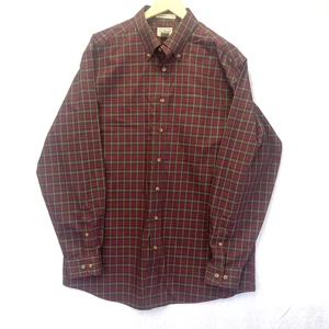 LL Bean Shirt Mens Large Tall LT Plaid Button Up Wrinkle Resistant Red Green - Picture 1 of 11