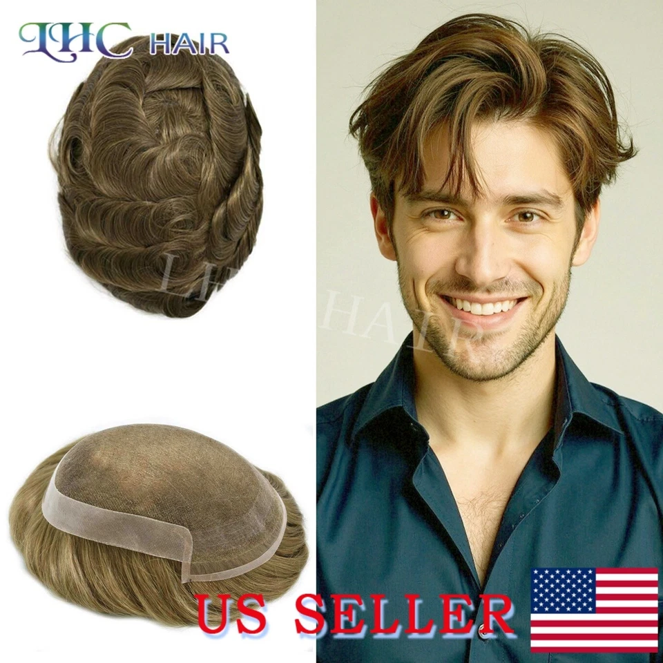 LyricalHair Para Hombres Toupee French Encaje Frontal Sistema de Cabello Humano Transpirable Pieza para el Pelo Foto 1 de 4