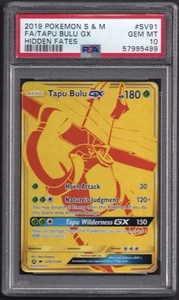 Pokémon Tapu Bulu GX Gold Secret Rare Hidden Fates SV91/SV94 PSA 10 Gem Mint EN - Picture 1 of 1