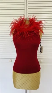 XOXO Elegant Red Feather Trimmed Women'sТор Red Size Small - Picture 1 of 6