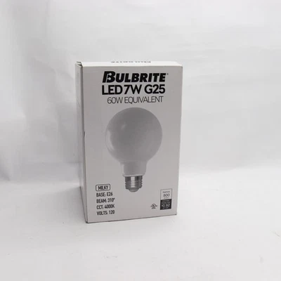 Bulbrite LED Filament Light Bulb Frosted Dimmable 4000K Cool White G25 7W 120V - Image 1 of 4