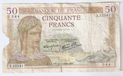 France 50 Francs 1940 - Image 1 of 2
