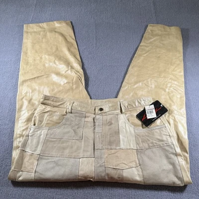 Pantalones de cuero genuino vintage Davoucci marrón retazos 42x32 nuevos con etiquetas retro * Foto 1 de 4