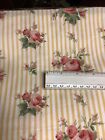 1 Remnant Yellow White Stripe Pink Scattered Shabby Roses Chic Cotton Fabric