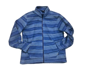 Eddie Bauer Kids Sz Med 10-12 Blue Fleece Striped Full Zip Active Sweater Jacket - Picture 1 of 6