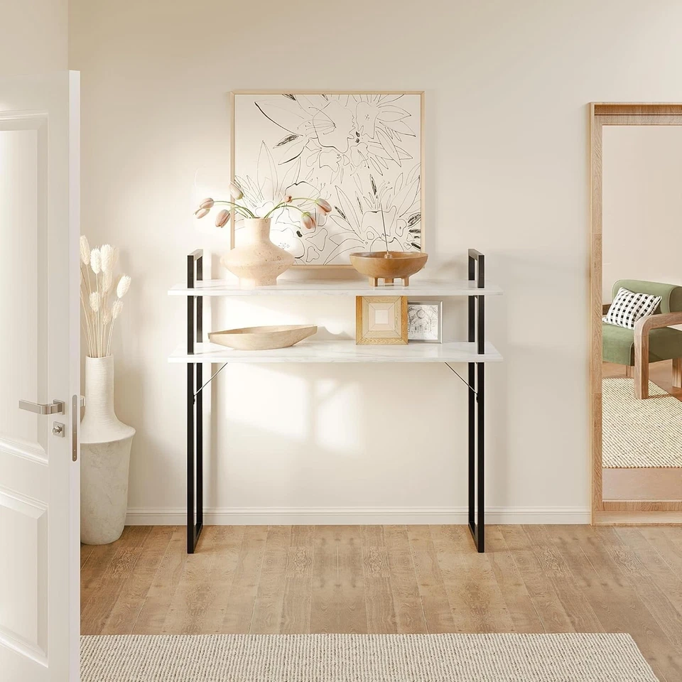 Mod Marble Entryway Console Table - 2-Tiers Narrow Console Table for Entryway - Image 1 of 4