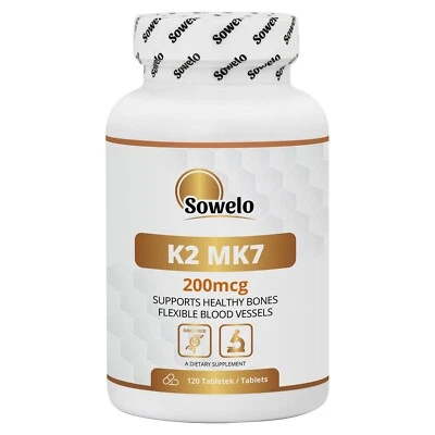 Vitamin K2 MK7 200mcg Tablets – Natural, High Potency, Bone Support – Sowelo - Image 1 of 4