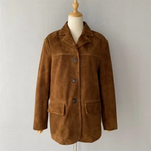 Womens Suede Short Leather Coat Lined three Button Jacket Classic Blazer Size XL - Picture 1 of 5